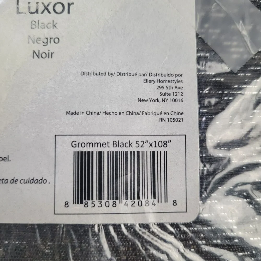 NEW Eclipse Homestyles Luxor 52 x 108 One Grommet curtain panel 'Black' #CT18